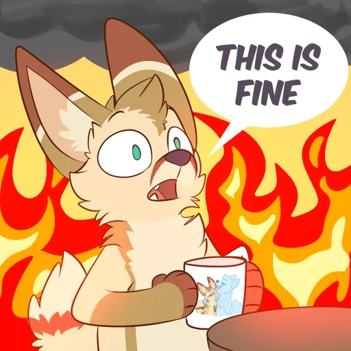 wolf, animation, fuli, cat fire meme, this is fine