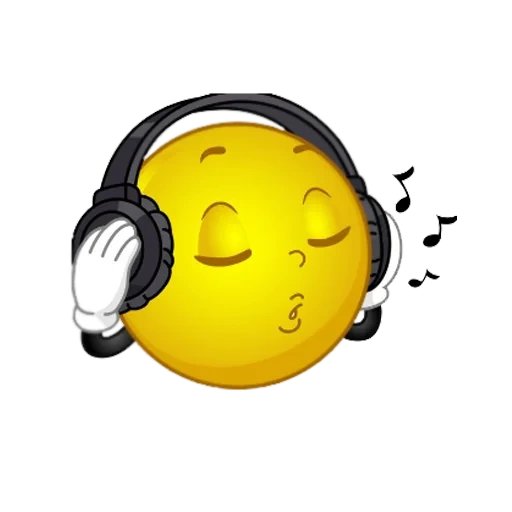 smile headphones, musical emoticon, winking emoticon headphones, stubborn smiley listens to music