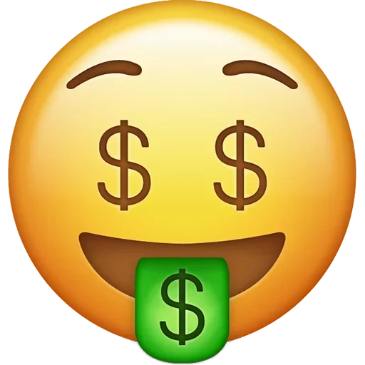 valuta emoji, dollaro sorridente, emoji un sacchetto di denaro, emoji money circle, smiley in dollari di occhi