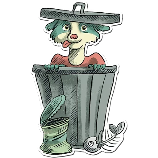 персонаж, лиса тазике, иллюстрация, кот мусорке, домашнее растение