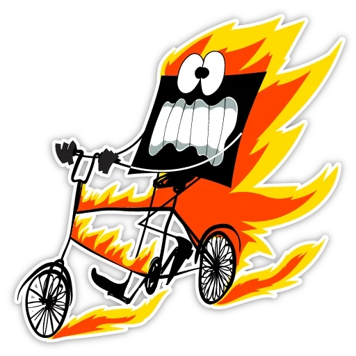 vélo, motard, devil d'une moto, logo moto avec feu, dessin animé de moto