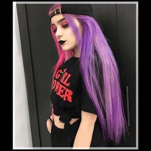 garotas, jovem, cabelos lilás, cabelo roxo, cabelos roxos leves