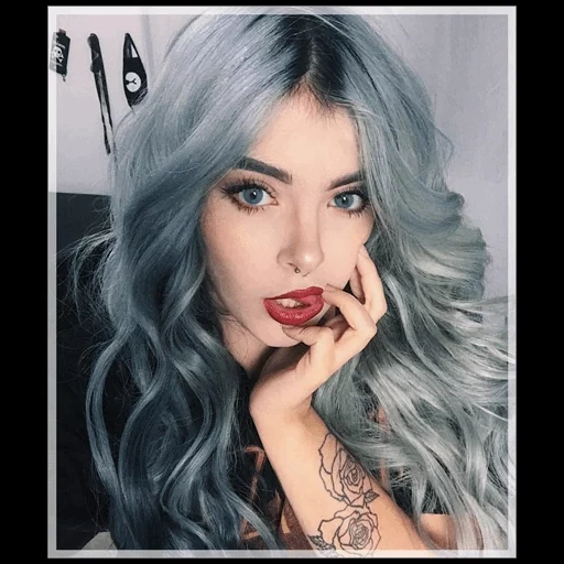 female, girl, coat color, color hair blue, grey-dyed hair