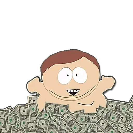 money, south park, chankell south park, cartman bathed in money