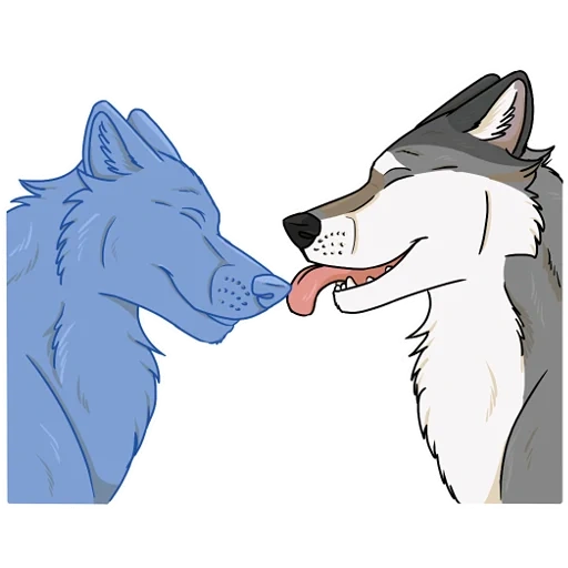 yuki wolf, dessins de loups, les loups s'embrassent, croc en argent, dessin de volkokot
