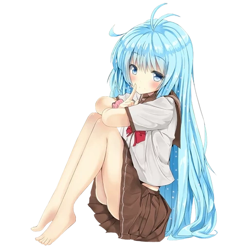 produto de anime erio, chan azul com gado, tyanka com cabelo azul, crove bill harry e curiosamente, anime girl com cabelo azul