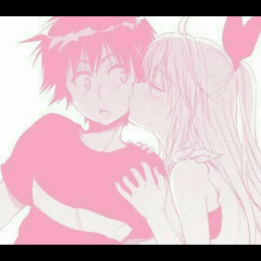 anime, picture, anime couples, anime arts of a couple, anime pairs are pink