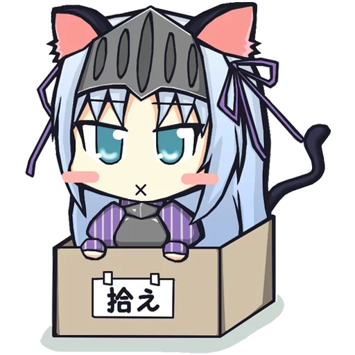 no box, cartoon box, sade chibi keqing, anime cat in box