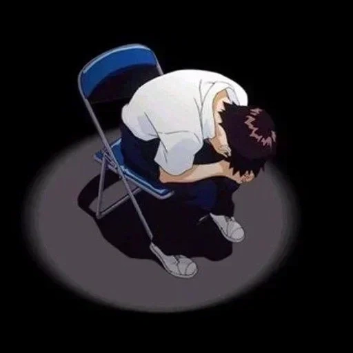 shinji ikari, die abteilung des evangeliums, shinji ikari stuller, shinji sitzt auf einem stuhl, das evangelium von shinji chair