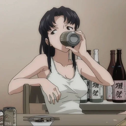 anime, misato katsuragi, evangelion misato beer, alice selezneva stavropol, misato evangelion drinks beer