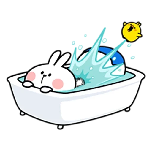 baignoire avec de l'eau, dessin de bain, lapin de bain, dessin de lapin, croquis de salle de bain douce