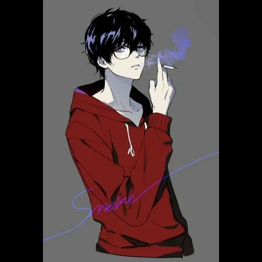 рисунок, anime boy, курящие аниме парни
