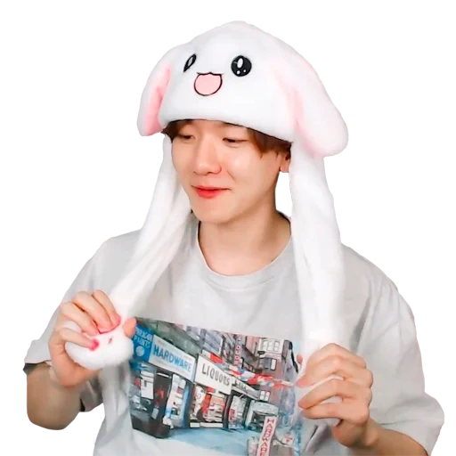 baekhyun exo, le chapeau avec des oreilles de lièvre, le chapeau avec des oreilles en mouvement, le chapeau avec des oreilles montantes