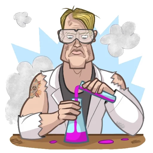 the scientist, braun breakdown, handgemalte wissenschaftler, cartoon wissenschaftler chemiker