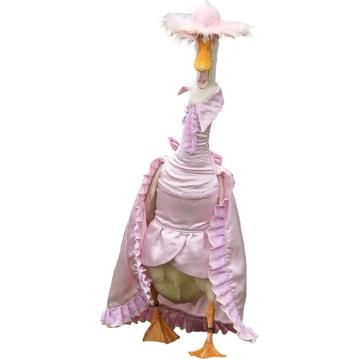 statuetta-gnomo, gonna di oche, oca vestita, sfilata di moda di sydney duck, cappello da donna rk-171 bambola