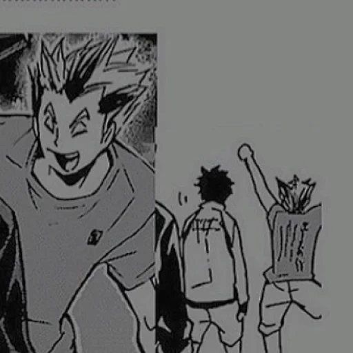 anime characters, volleyball anime drawings, yachi hito bokuto kotaro, bokuto katarl black white, bokuto akashi manga screenshots