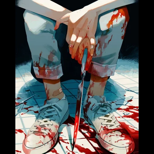 picture, anime art, anime's blood, aesthetics of blood, anime art drawings