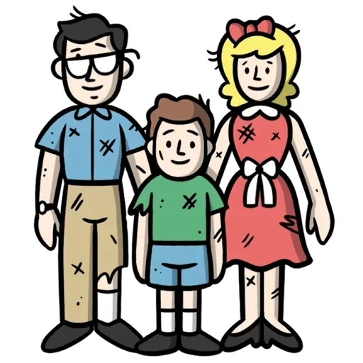 the fallout, familiendiagramm, versetzte emotionen, die cartoon-familie