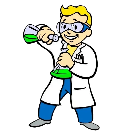 caer, fallout chemist, fallout de químicos, vault boy scientist, fallut boy químico