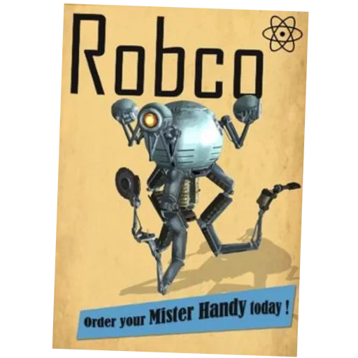 der roboter, laufradroboter, poster im follaut-stil, fehlausrichtung des roboterassistenten, herr follaut roboter handy