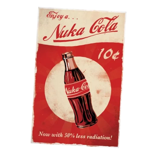 strahlungsplakat, bestrahlter cola-kern, fallout nuka cola, newcastle corafort, radiant 3 vintage poster