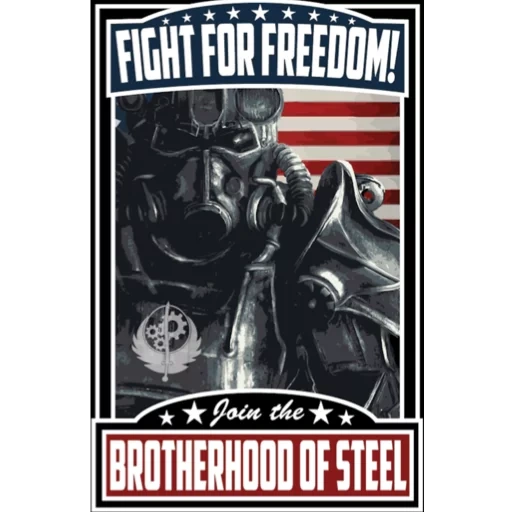fallout 4, poster di fallout, follaut 4 cover, la fratellanza divenne poster, fallout 4 brotherhood of steel