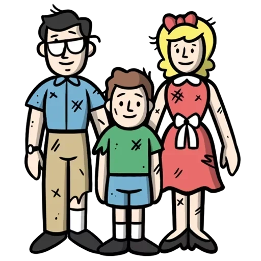 fallout, diagrama de família, emoção de deslocamento, família dos desenhos animados