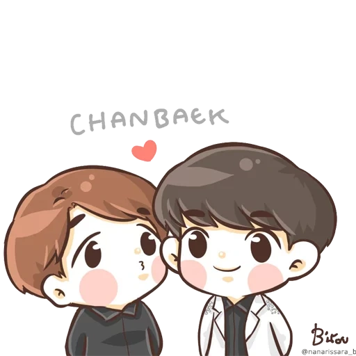 kaisoo чиби, чибики exo чанель, chanbaek fanart 2019, exo чиби чанель бэкхен, chanbaek chibi art бэк дарит подарок чану