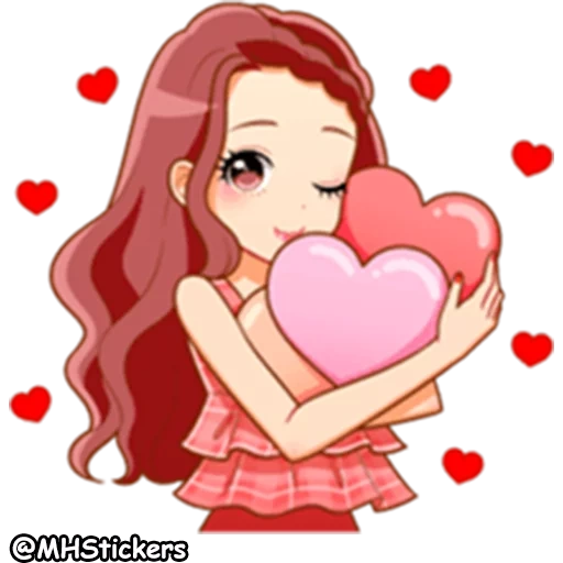 clipart, jeune femme, coeur d'anime, coeur d'anime, anime fille est un cœur