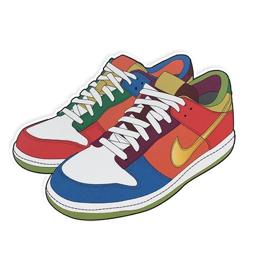 pack, sports shoes, colored sneakers, vector sneakers, screws cartoon