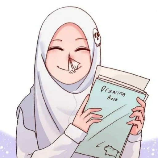 kartun, menina, hijabalic, hijab cartoon, animação de cabeça de flor de cerejeira