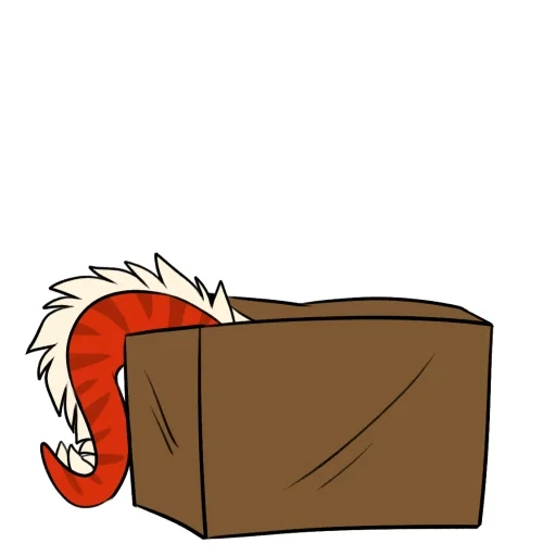 gatto, tirrel fox art, illustrazione cat, stupido come capelli in scatola, il gatto guarda nella scatola