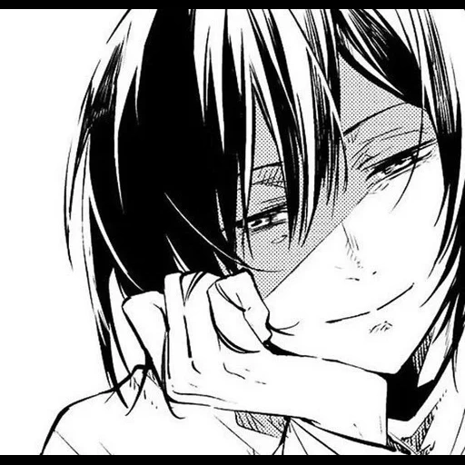 picture, anime manga, ryunoske akutagawa, fedor dostoevsky bsd manga, black white arts kunov embarrassed