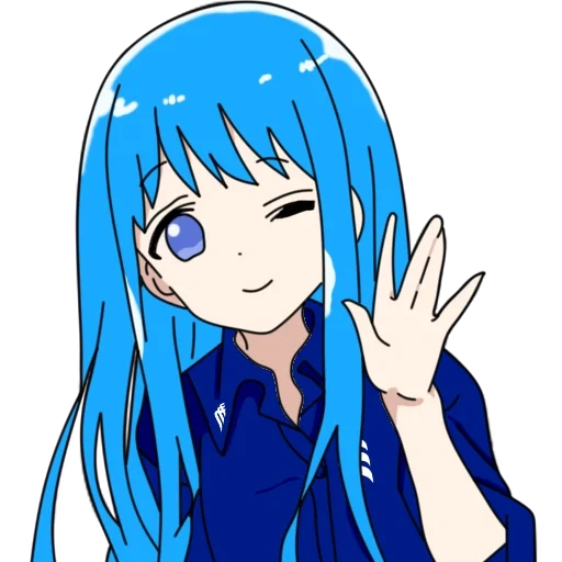 tag, blue anime, anime girl, blaues animehaar, anime mädchen brünette
