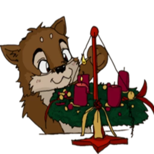 anime, new year's frame, castle cats rudolph, furry christmas art, furry christmas tree new year