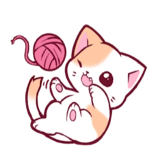 kawaii gatitos, un lindo gato en una pelota, lindos dibujos de gatos, dibujos de lindos gatos, kawaii gatos esponjosos