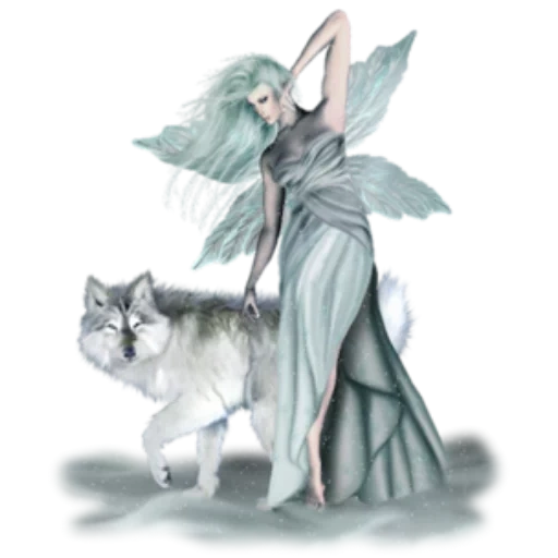 fantasy, wolf fairy, fairy is gray, blue fairy, the sorceress is a transparent background