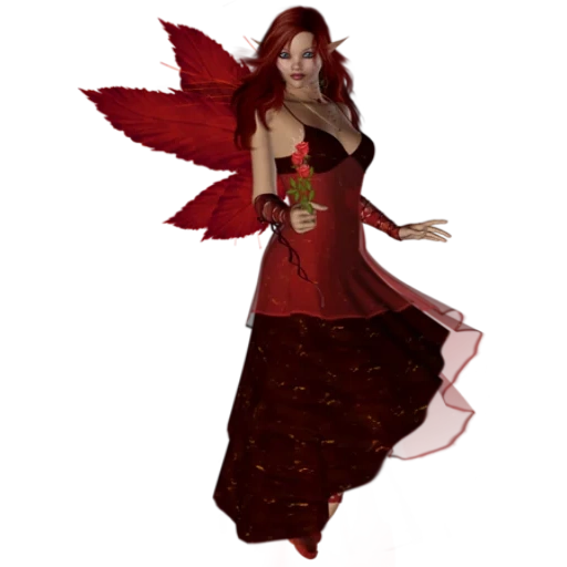 fantasy fairy, red fairy, fairy without a background, the elf is a transparent background, evil fairy with a transparent background