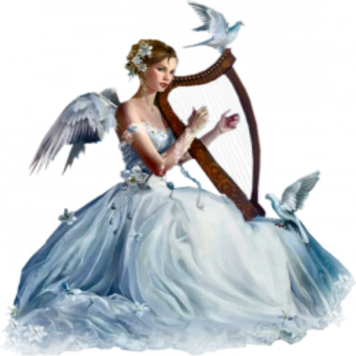 harp, young woman, fairy harp, photomontage, angel harp