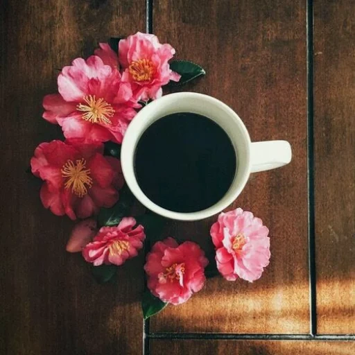 кофе чай, кофе цветы, утренний кофе, чашка кофе цветы, чашка кофе цветы вид сверху