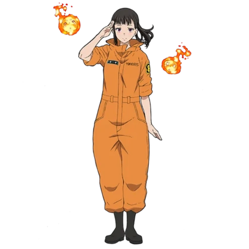 fuerza de fuego, fuerza de fuego de anime, papelador maki de la fuerza de fuego, los personajes del anime de la niña, anime brigada fiery de bomberos
