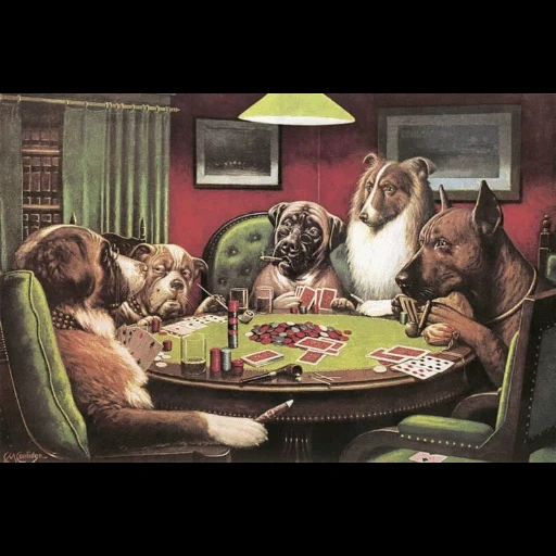 масляная живопись, собаки играют покер, собаки играющие покер, кассиус маркеллус кулидж, кассиус кулидж собаки играющие покер оригинал