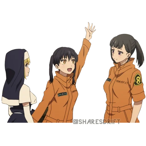 anime, personajes de anime, anime de la fuerza de fuego, brigada de llamas de los bomberos oze, bomberos bomberos iris sinra