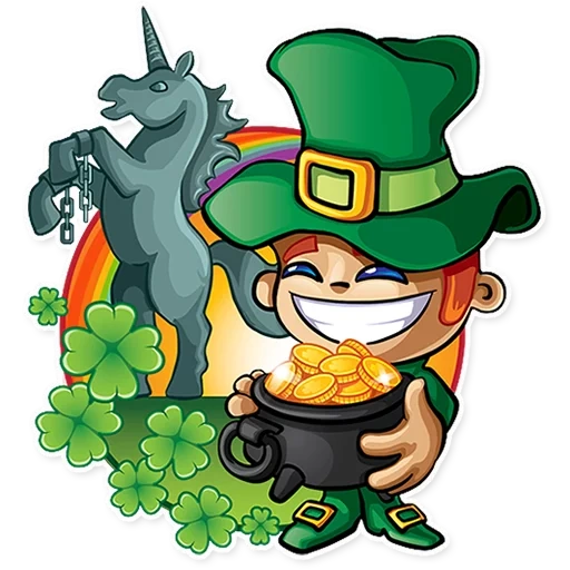 leprekon, lepreon with a bag of gold, lepreon with a pot of gold, lepreon pot with gold