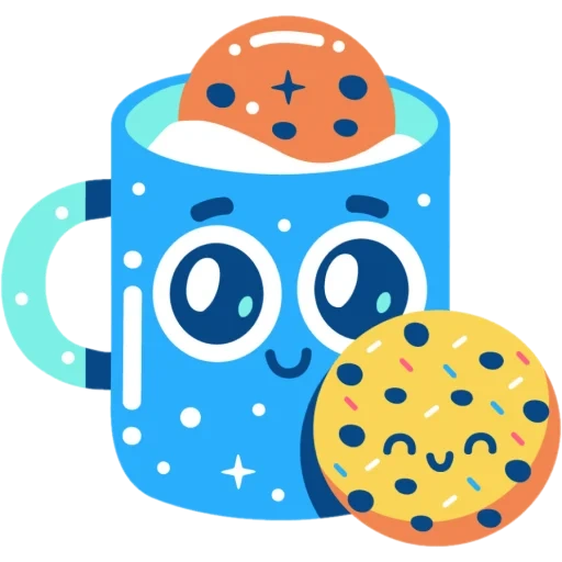 colazione, biscotto, biscotti dei cartoni animati, biscotti con un disegno a tazza, disegni bevande alimentari con gli occhi