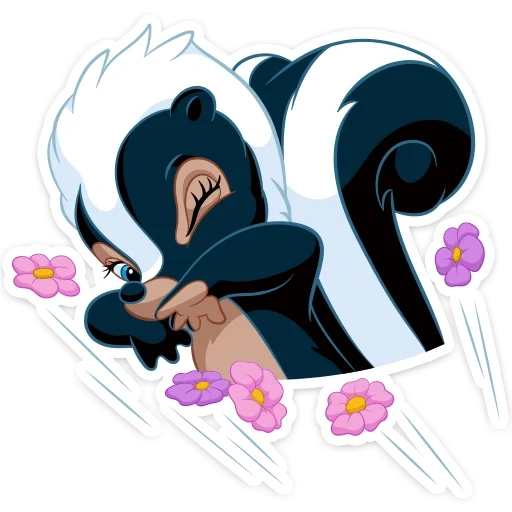 skunk, skuns disney, punas de flores, cartoon gambá