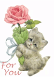 chat, chat avec des fleurs, chaton rosa, dessin de rose de chaton, merci au chat avec des fleurs
