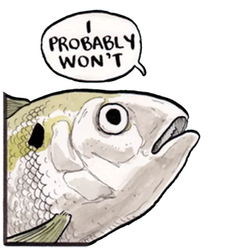 piscis, cabeza de pez, pescado mordido, pescado parlante, sobre el cómic de los peces