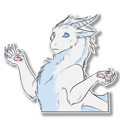 anime, the dragon, snow dragon, furry is a white dragon, the lines of the dragons are head
