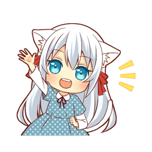 chibi, anime, ragazza gatto, anime chibi, fluffy white cat girl